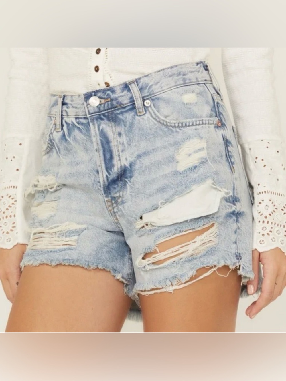 We The Free Light Blue Distressed Denim Cutoff Shorts